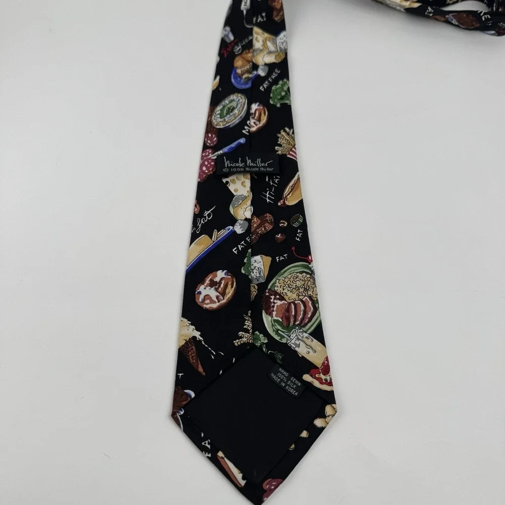 Nicole Miller VTG 1996 Food Novelty Silk Tie Pizza Burger Bacon Italy